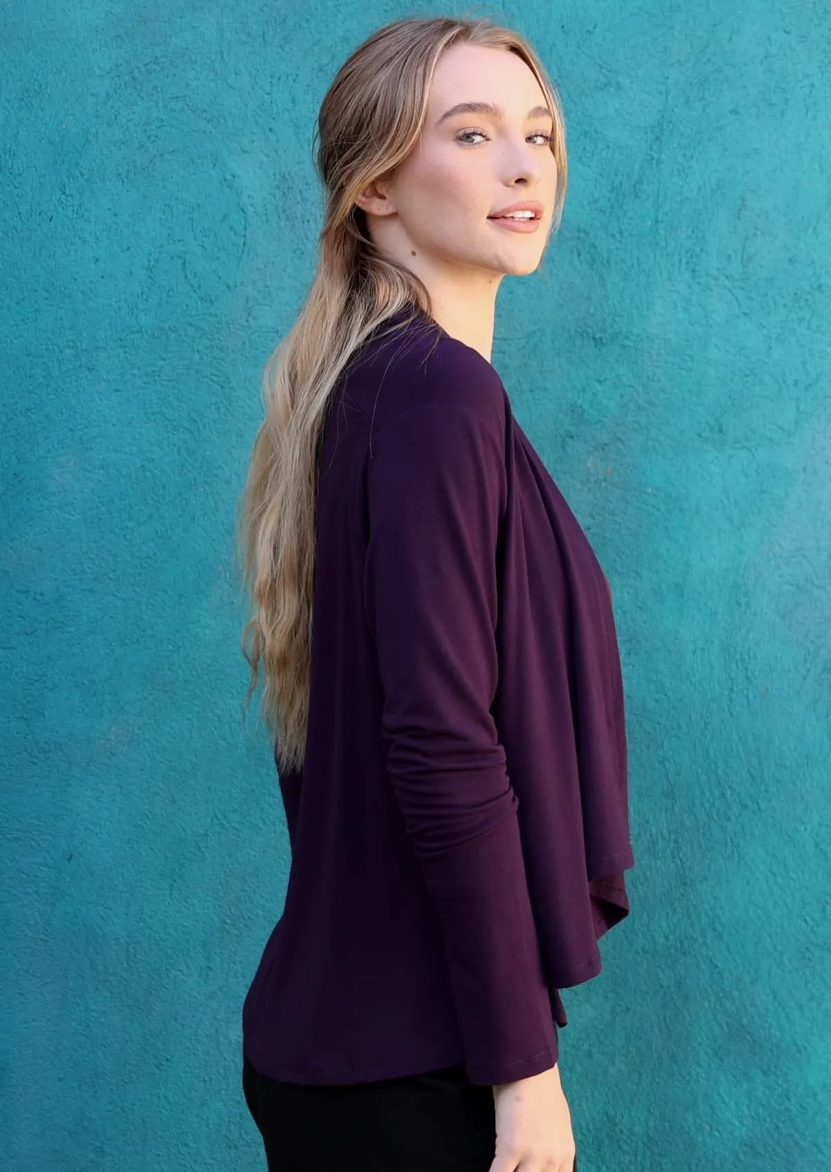 Cropped Waterfall Cardi Dark Purple