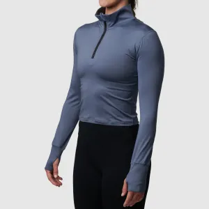 Cropped Zip Neck Athleisure Long Sleeve (Faded Denim)