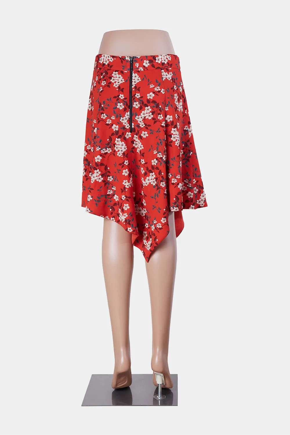 CUE Red Floral Tiered Midi Skirt
