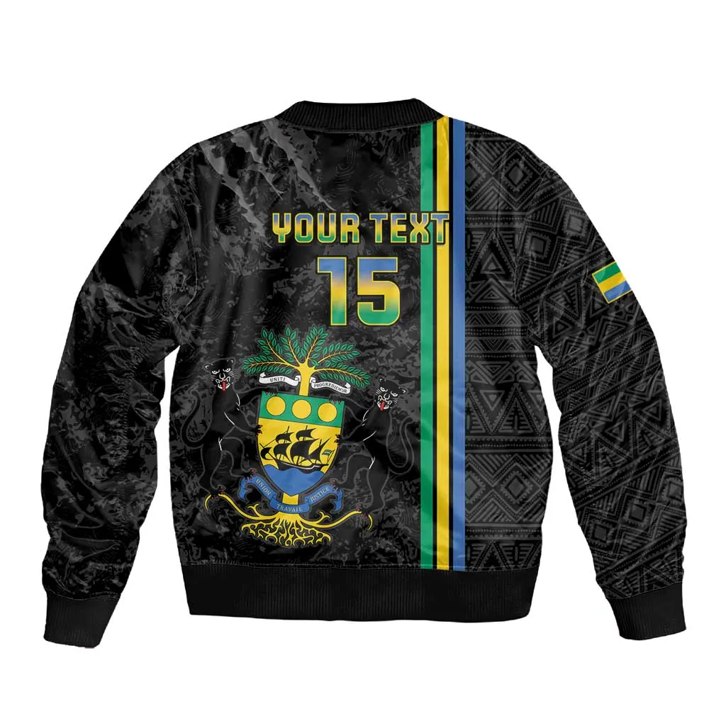 Custom Gabon Football Sleeve Zip Bomber Jacket Go Champions - Black Ver LT15