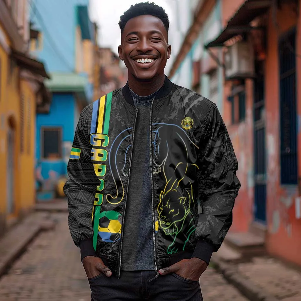 Custom Gabon Football Sleeve Zip Bomber Jacket Go Champions - Black Ver LT15