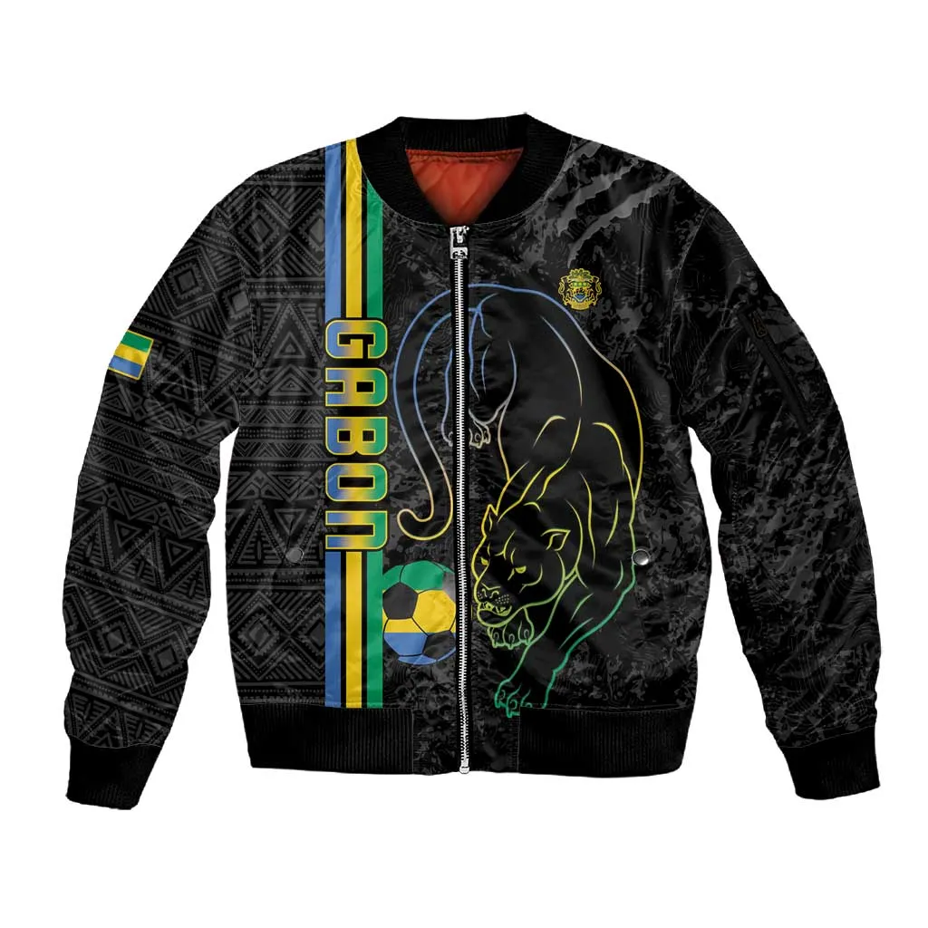 Custom Gabon Football Sleeve Zip Bomber Jacket Go Champions - Black Ver LT15
