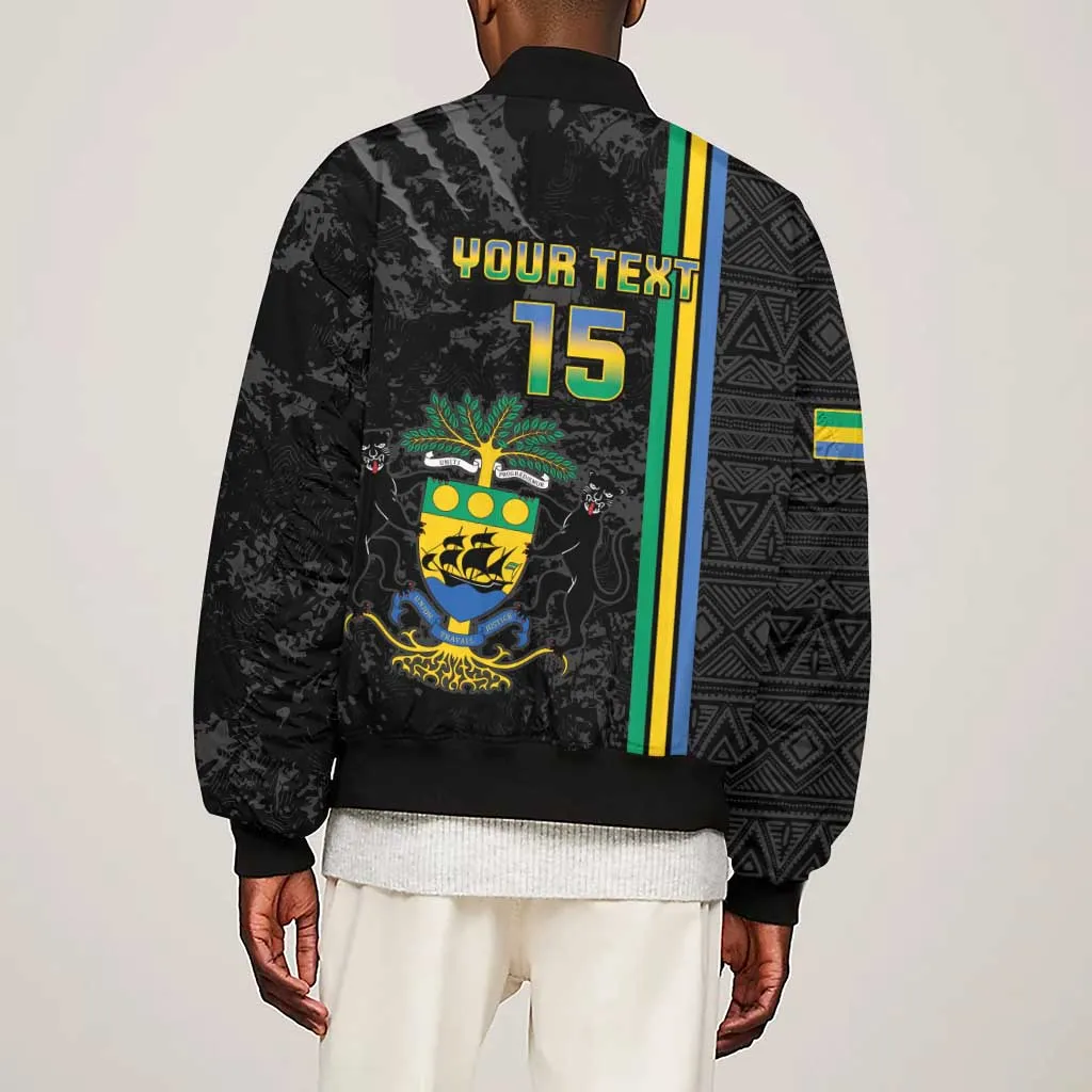 Custom Gabon Football Sleeve Zip Bomber Jacket Go Champions - Black Ver LT15