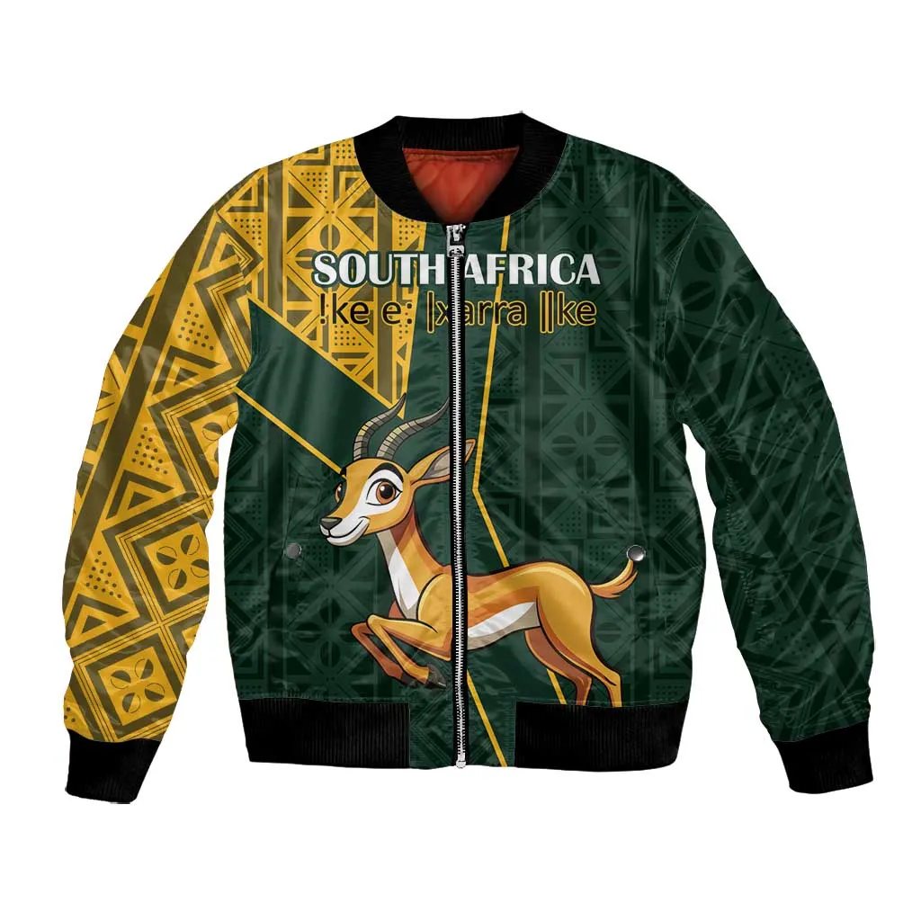 Custom South Africa Springbok Jumping Bomber Jacket With Kente Patterns LT18