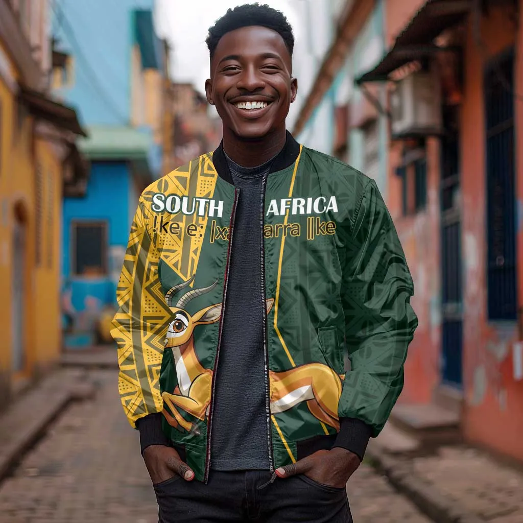Custom South Africa Springbok Jumping Bomber Jacket With Kente Patterns LT18
