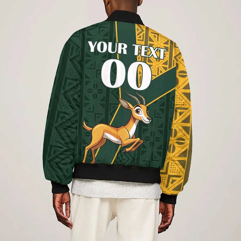 Custom South Africa Springbok Jumping Bomber Jacket With Kente Patterns LT18