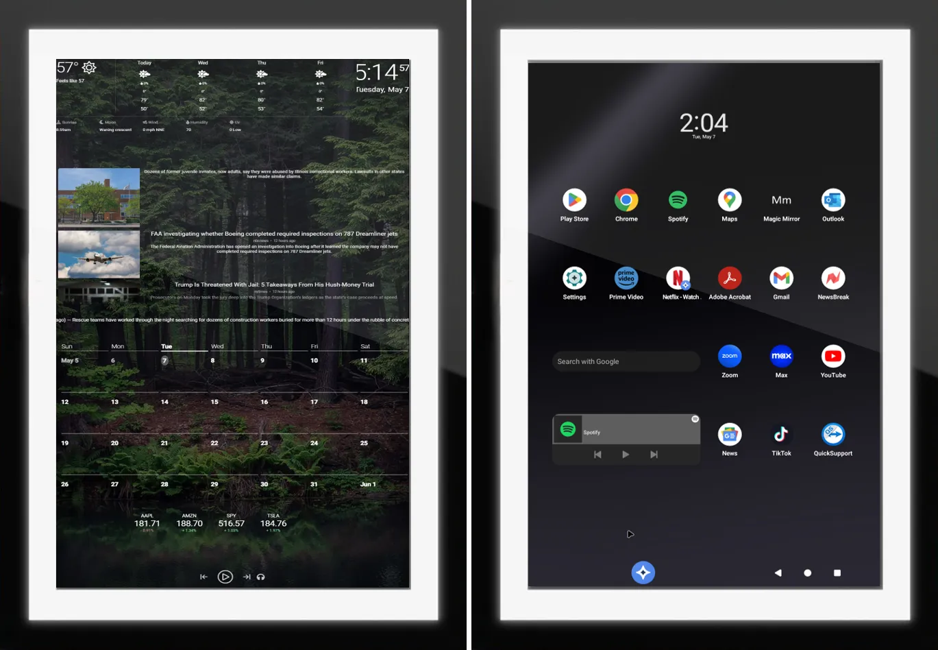 Customize Your Frameless Android Touchscreen DAKboard Smart Vanity Mirror - Choose Your Display and Mirror Size
