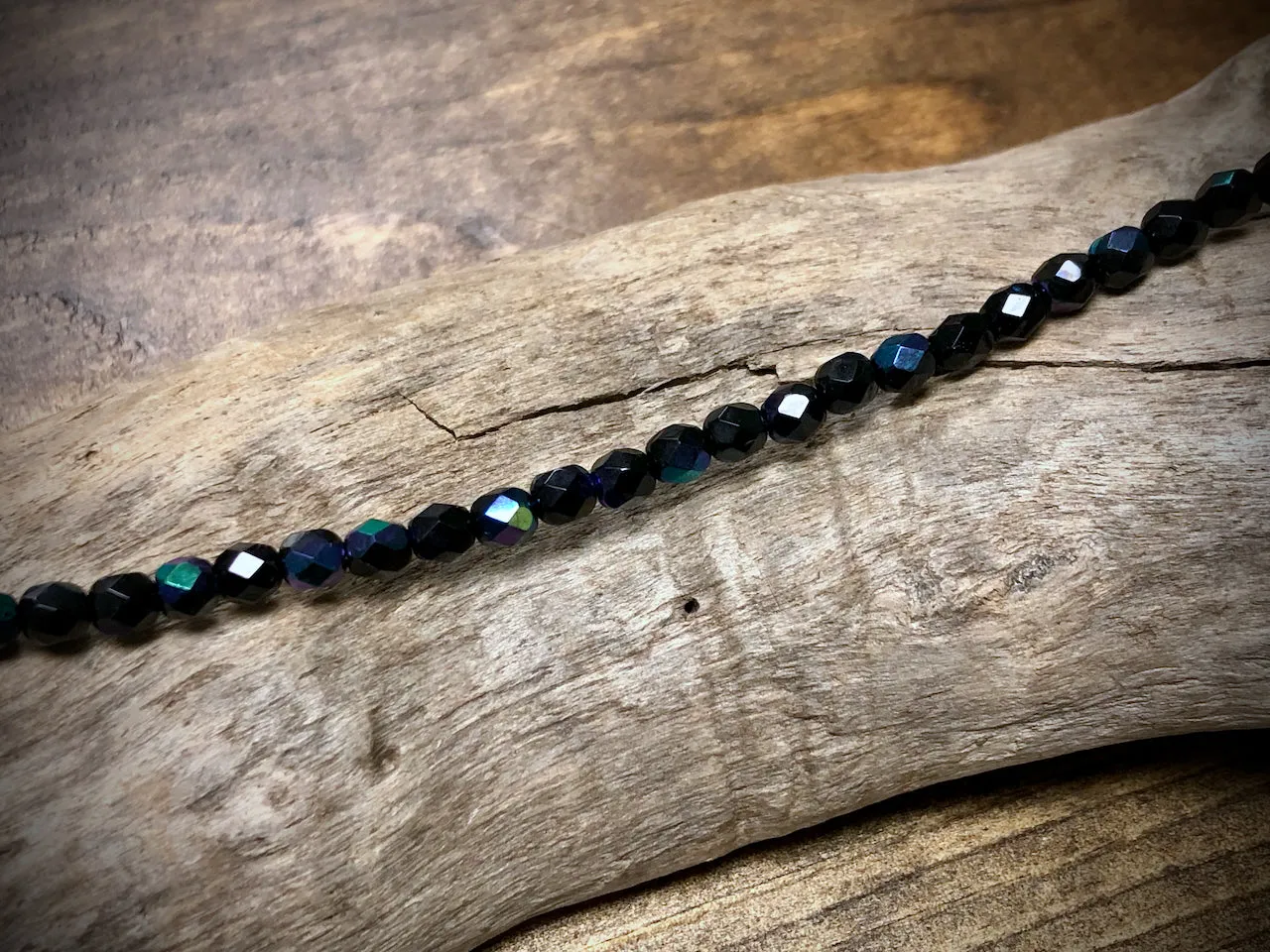 Czech Glass Fire Polished Bead Strand - Faceted Rounds - 5mm - 5”