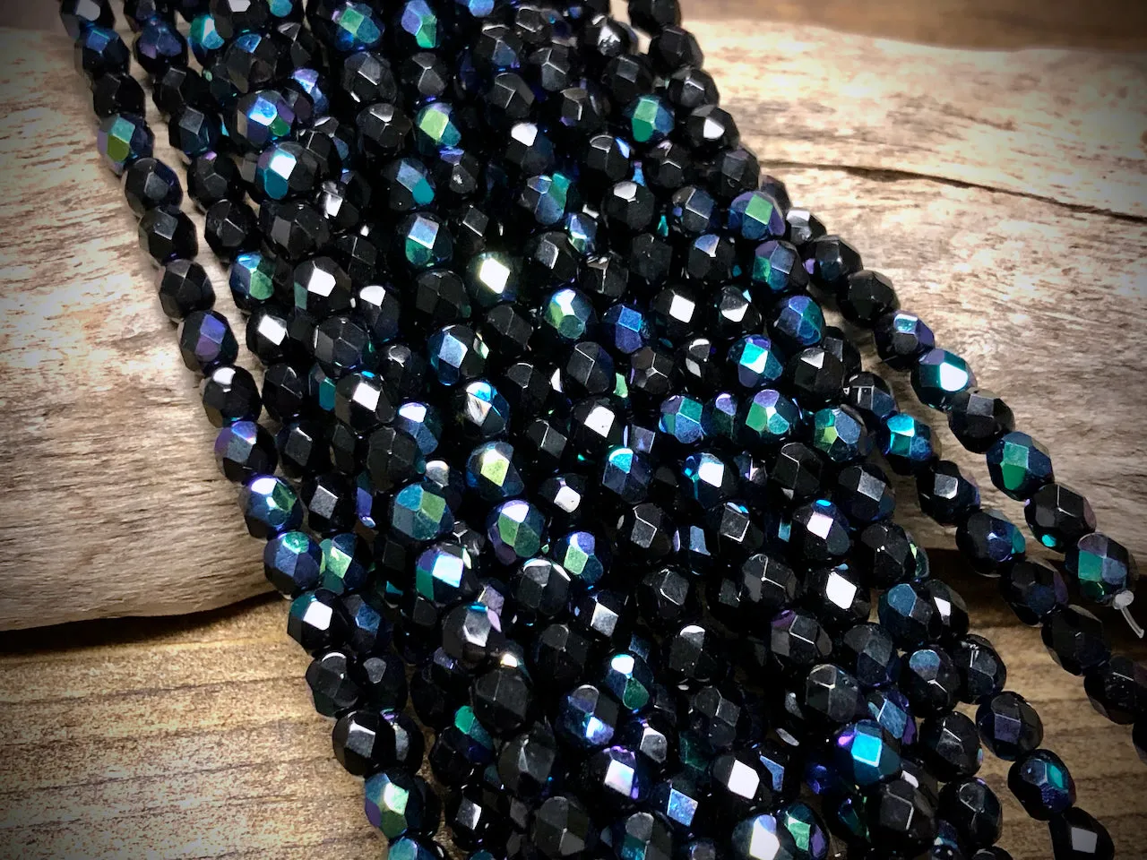 Czech Glass Fire Polished Bead Strand - Faceted Rounds - 5mm - 5”