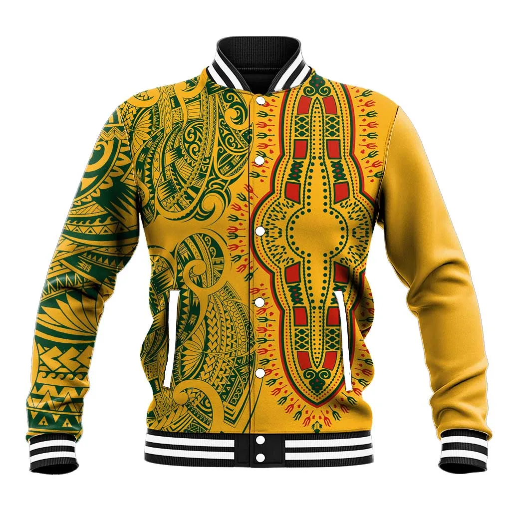 Dashiki and Polynesian Pattern Baseball Jacket Afro Pacific Culture Gold Version LT9