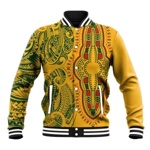 Dashiki and Polynesian Pattern Baseball Jacket Afro Pacific Culture Gold Version LT9