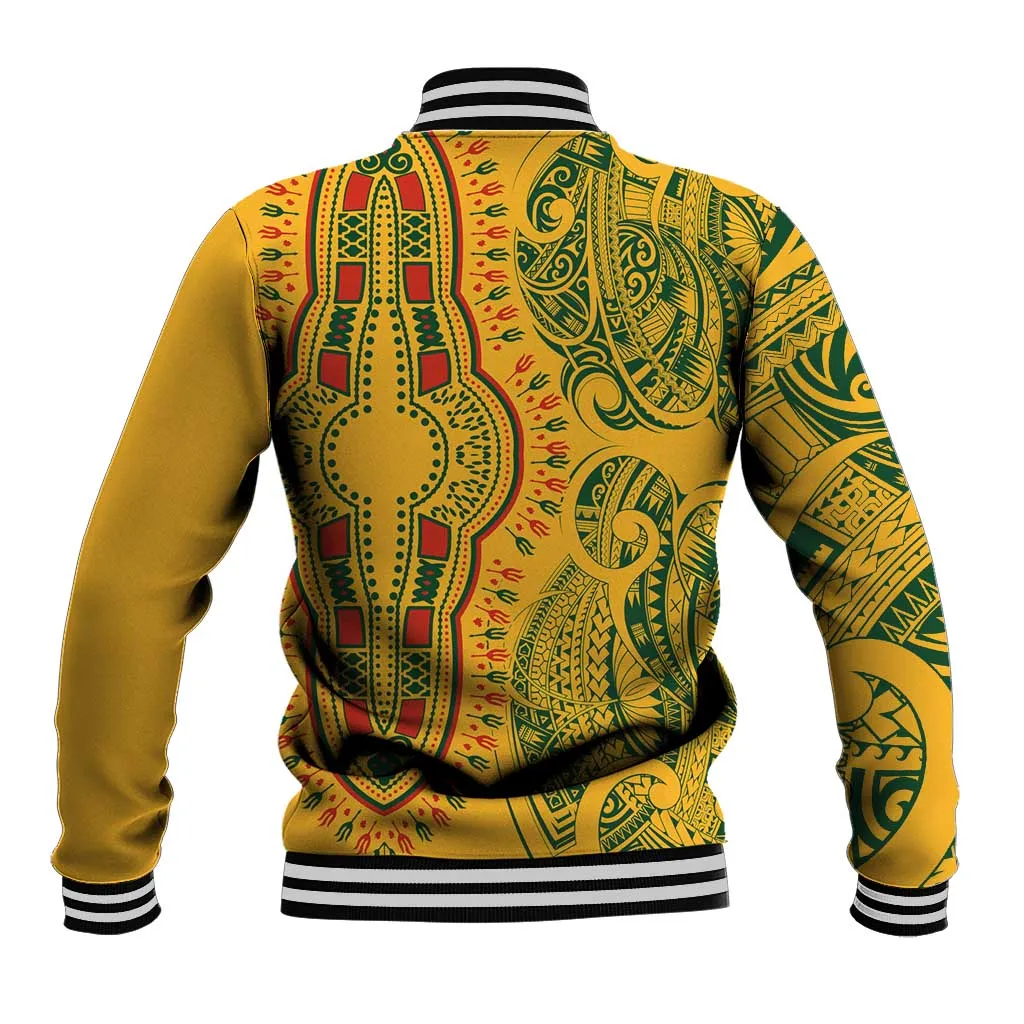 Dashiki and Polynesian Pattern Baseball Jacket Afro Pacific Culture Gold Version LT9