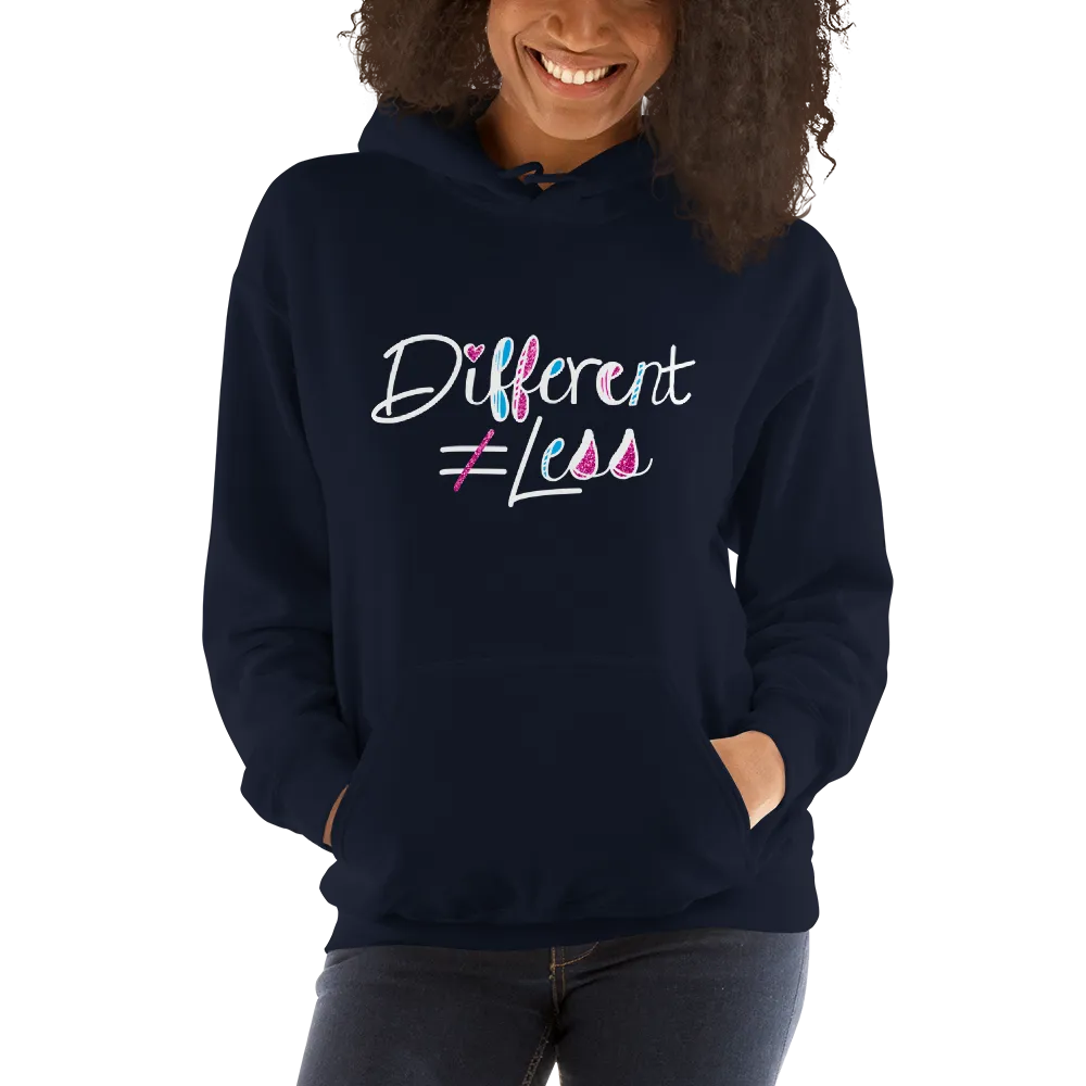 Different Does Not Equal Less (As Seen on Netflix's Raising Dion) Dark Hoodies with Digital Glitter