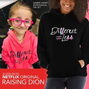 Different Does Not Equal Less (As Seen on Netflix's Raising Dion) Dark Hoodies with Digital Glitter