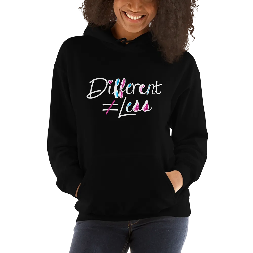 Different Does Not Equal Less (As Seen on Netflix's Raising Dion) Dark Hoodies with Digital Glitter