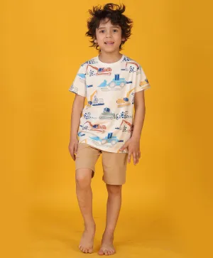 DIGGER BEIGE SLEEPWEAR SHORT SET - WHITE/BEIGE