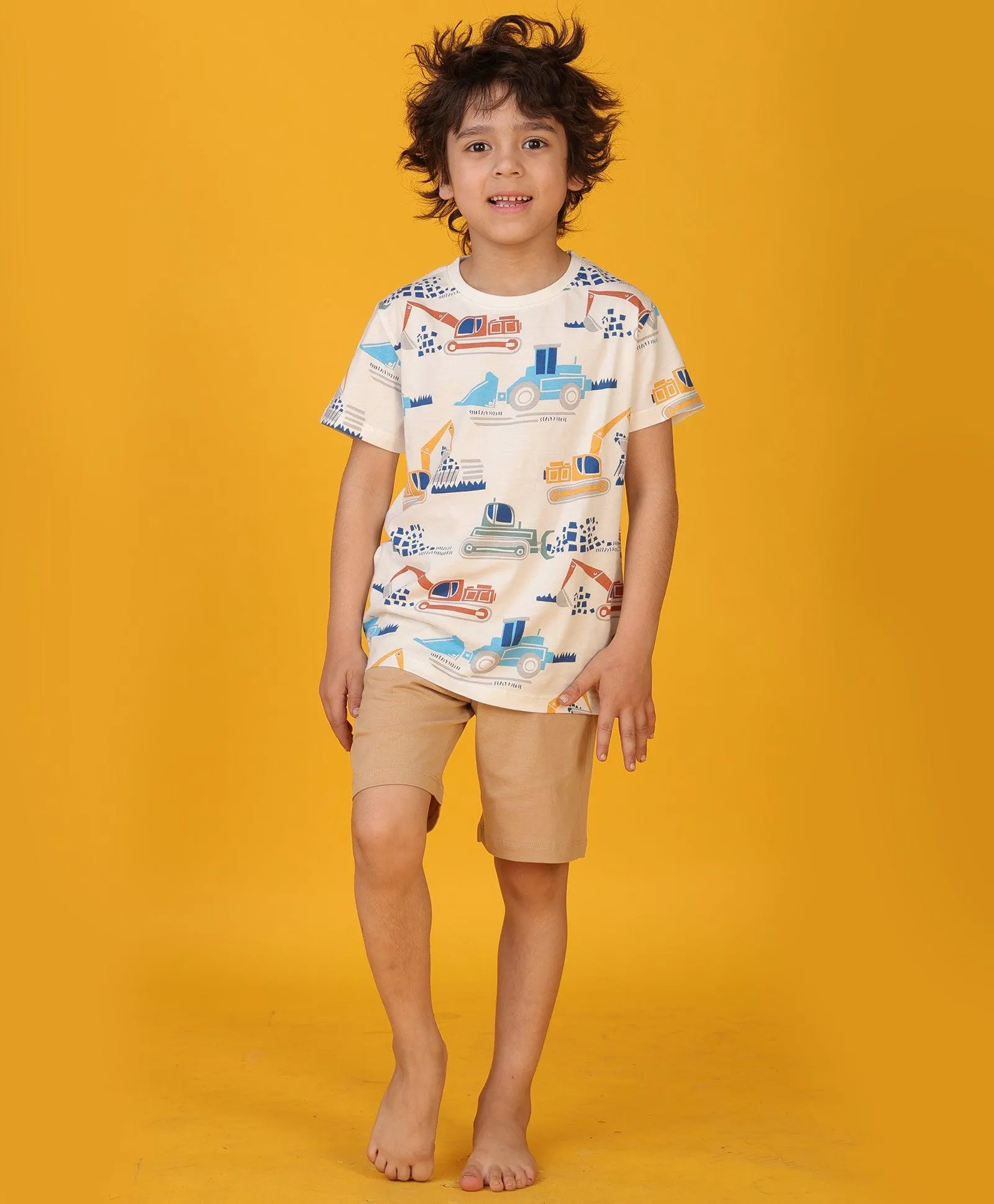 DIGGER BEIGE SLEEPWEAR SHORT SET - WHITE/BEIGE
