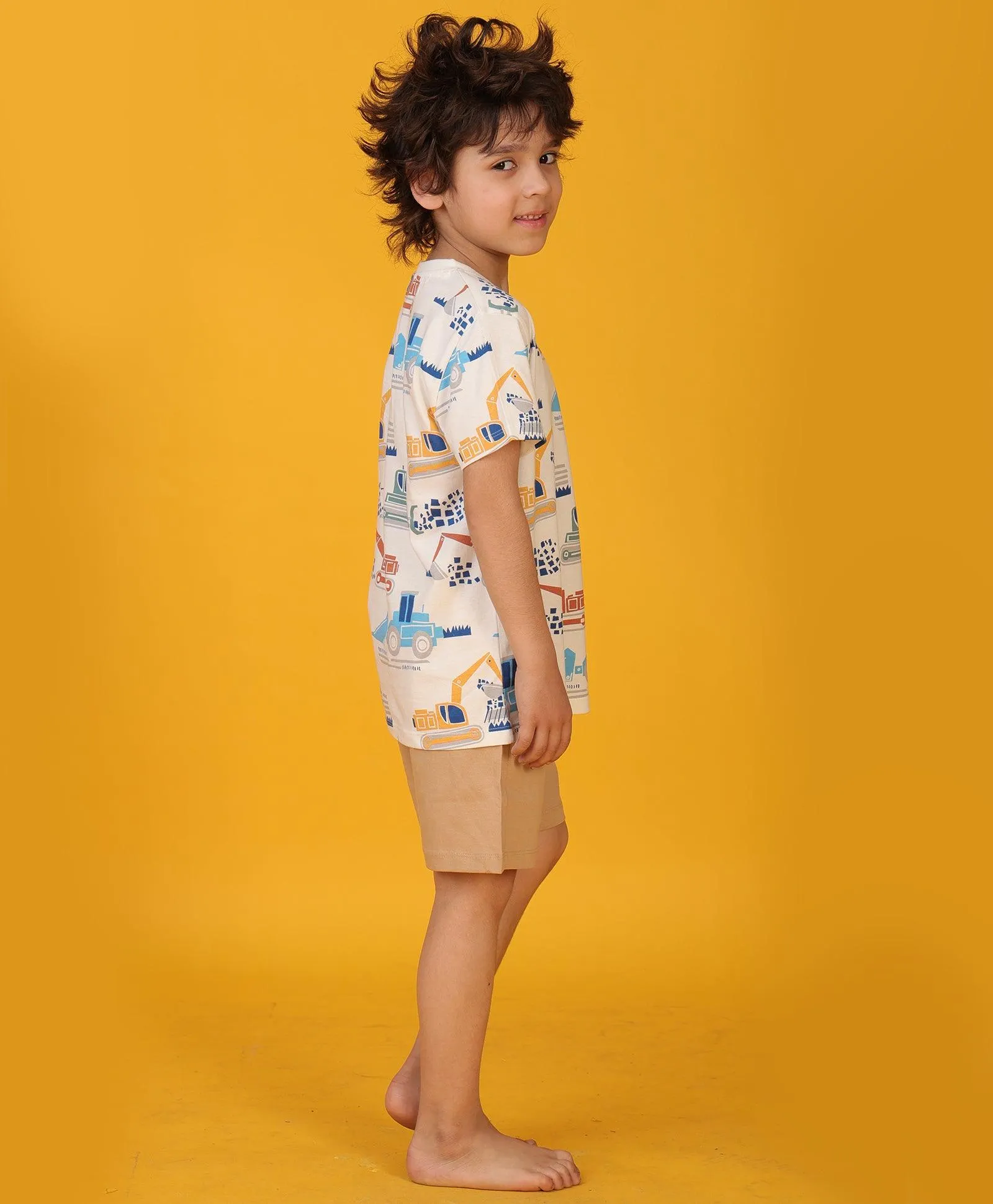 DIGGER BEIGE SLEEPWEAR SHORT SET - WHITE/BEIGE