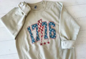 Distressed 4th of July 1776 Lighting Bolt USA Sweatshirt