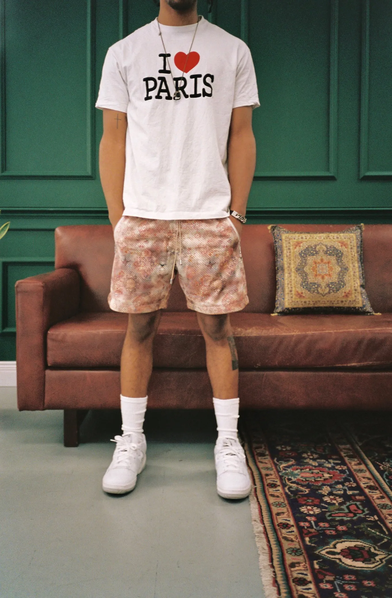 Distressed Persian Rug Mesh Short - Rosé