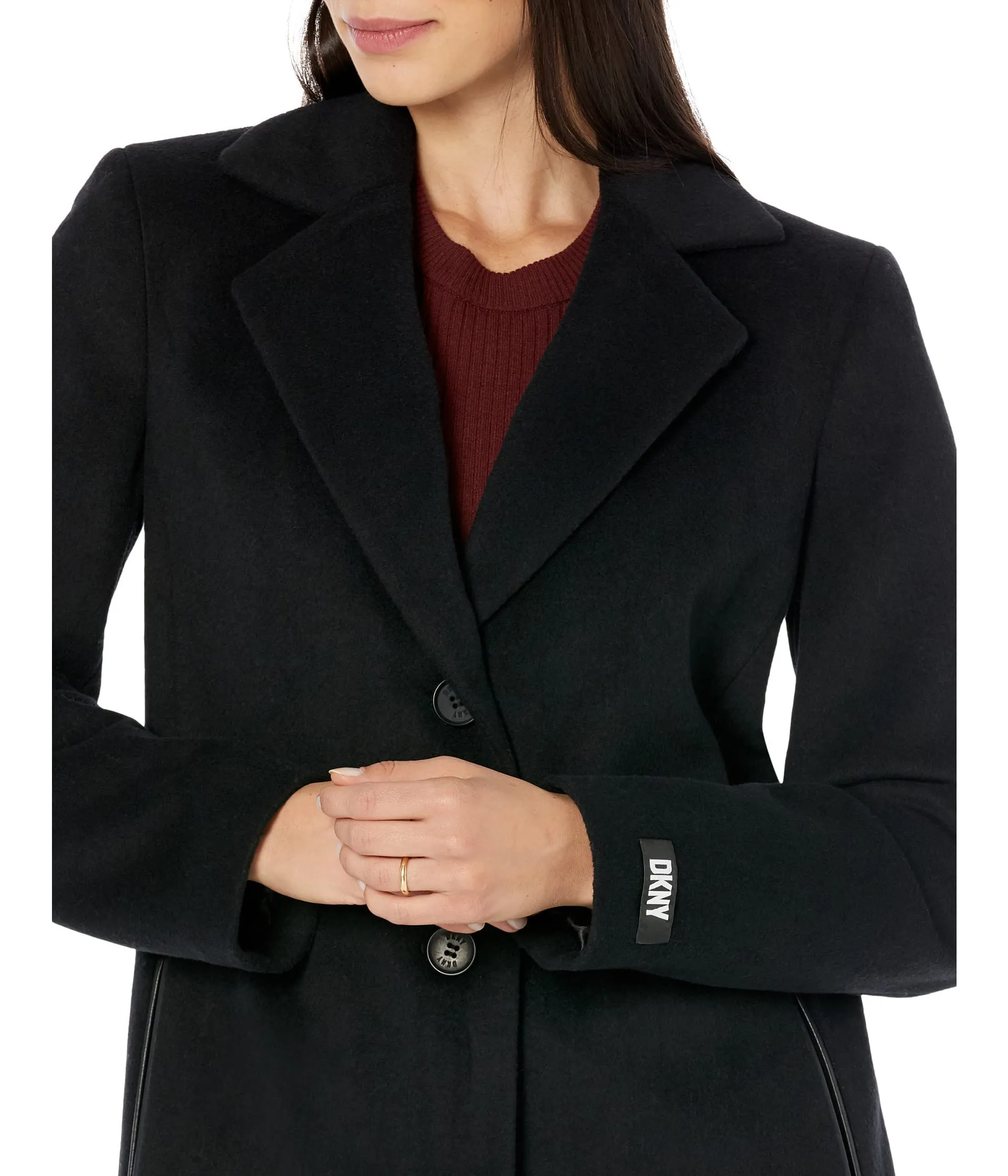 DKNY Women's Walker Wool Coat, Black, Large