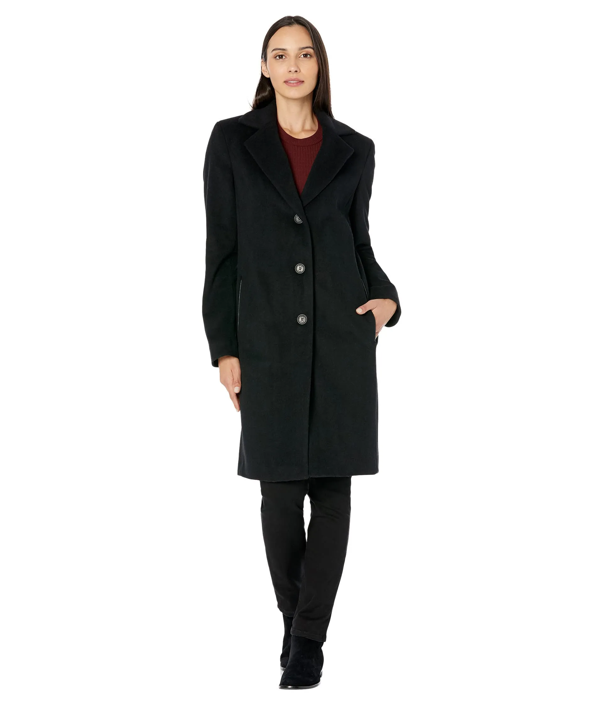 DKNY Women's Walker Wool Coat, Black, Large