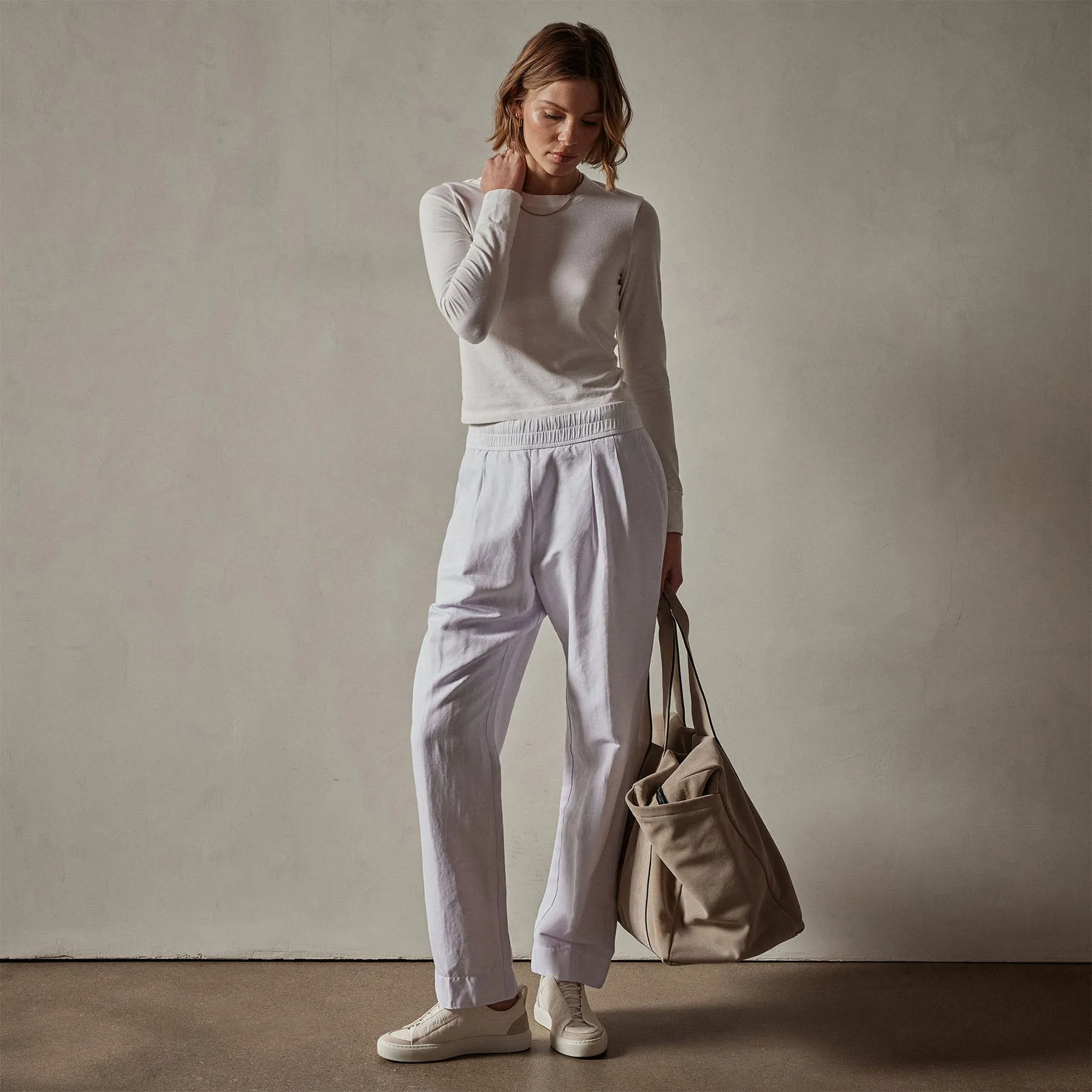 Double Pleat Trouser - White