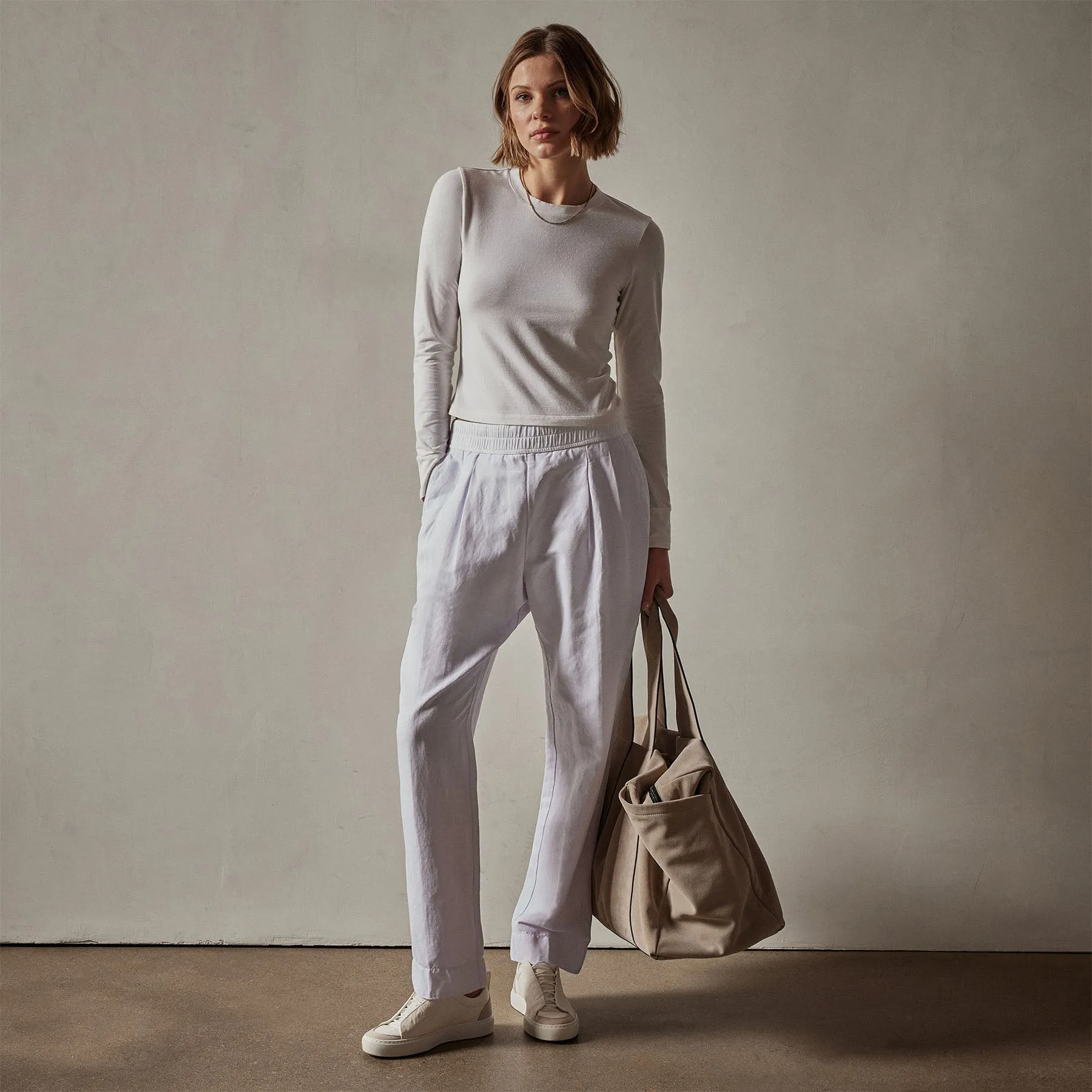 Double Pleat Trouser - White