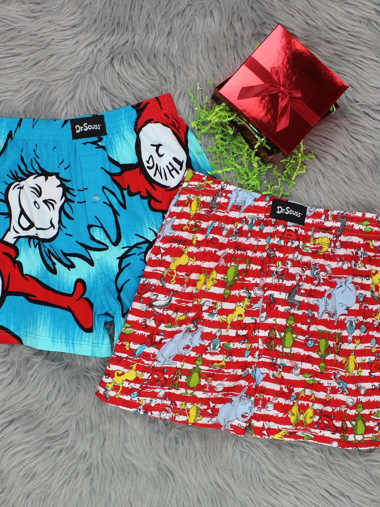 Dr. Seuss Grinch Cat in the Hat Button Fly Boxer Shorts