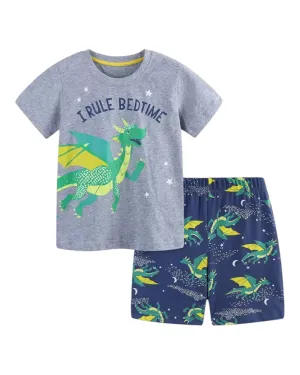 Dragon Patterned T-Shirt and Shorts Pyjama Set