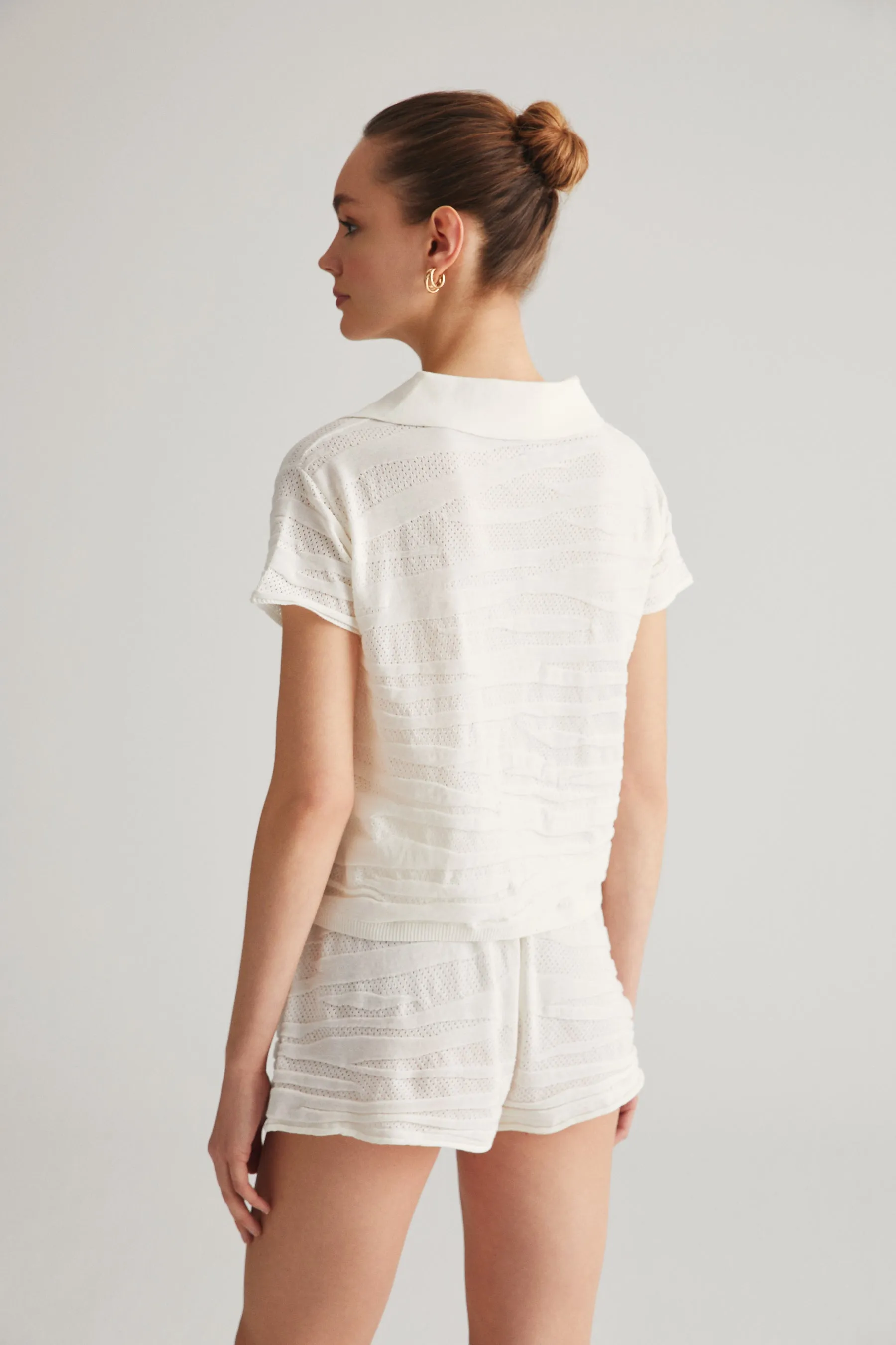 Ecru Textured Shorts