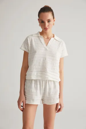 Ecru Textured Shorts