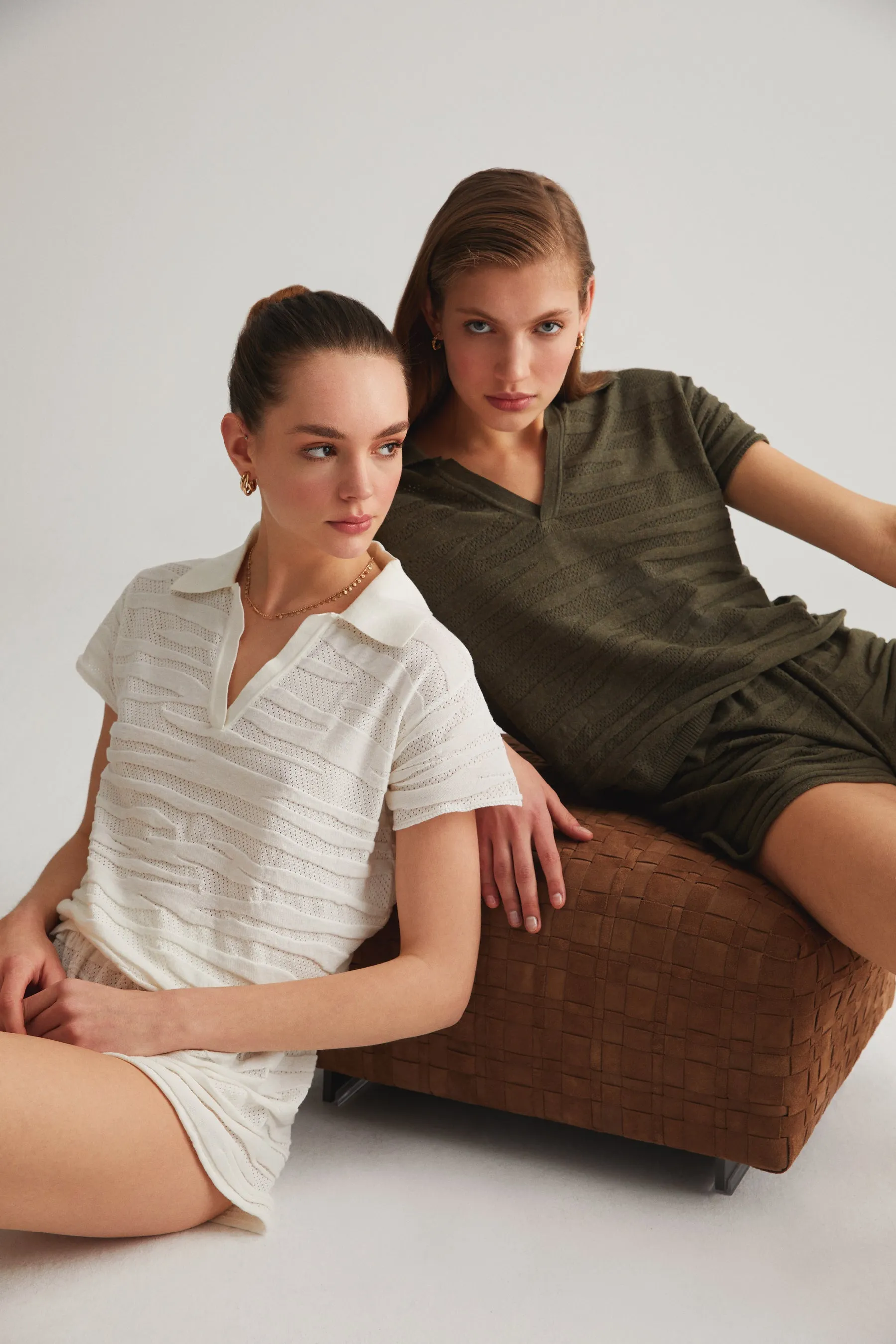 Ecru Textured Shorts