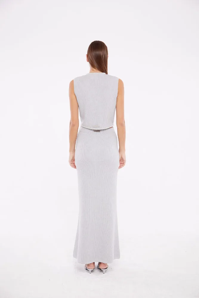 Embellished V-Neck Cropped Waist Coat in Ash