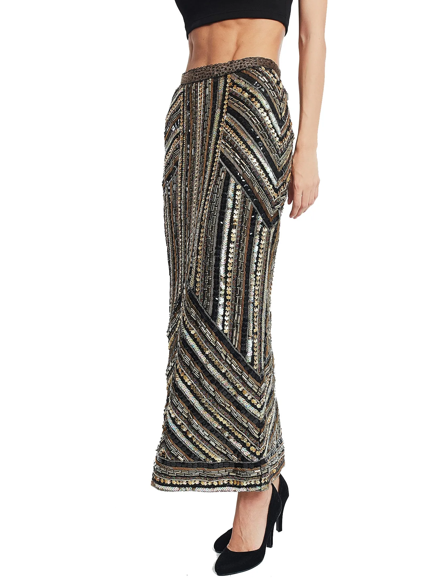 Embroidered ankle length fitted skirt