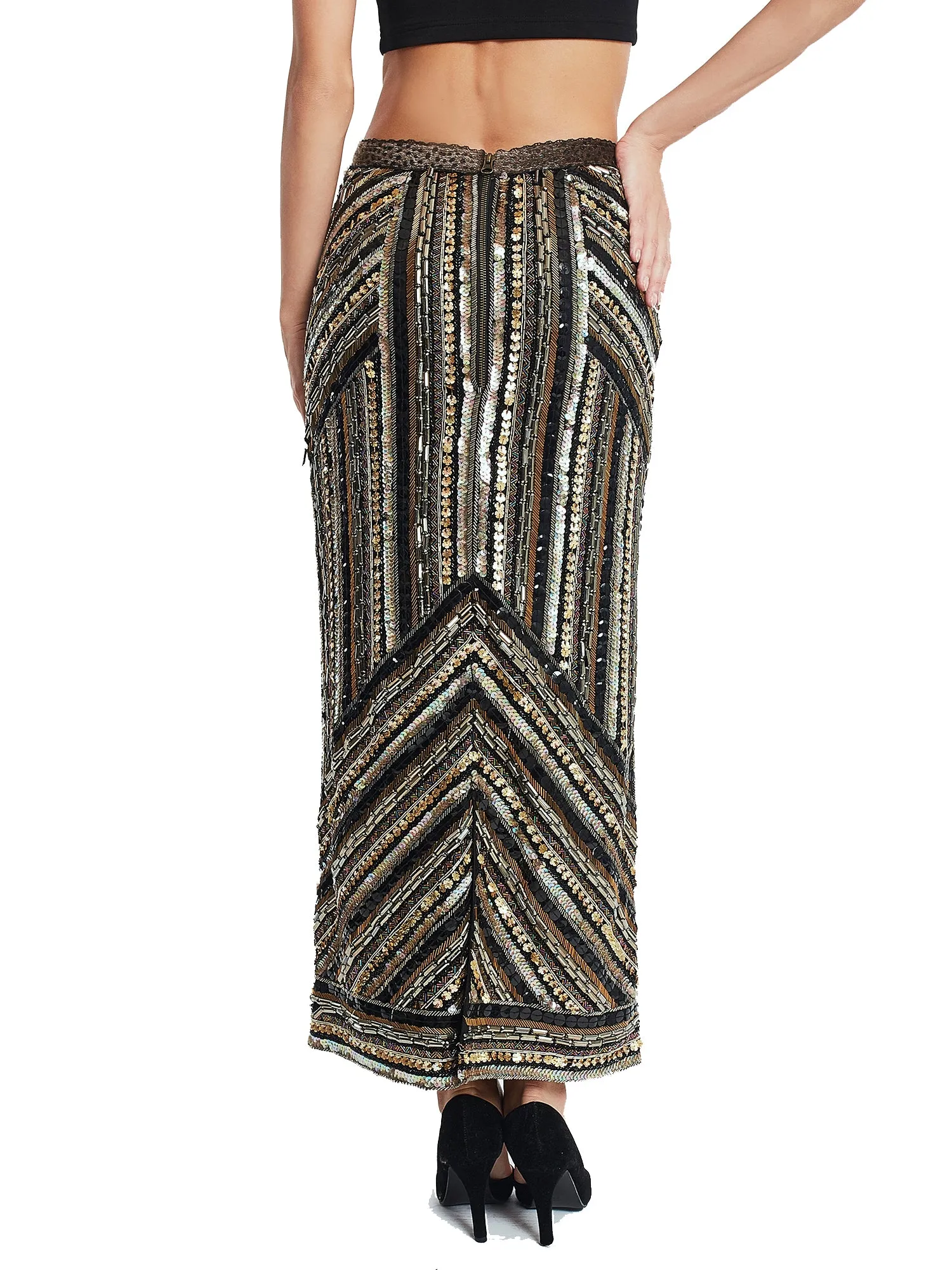 Embroidered ankle length fitted skirt