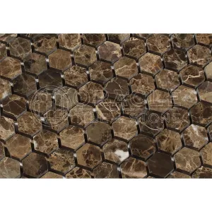 Emperador Dark Spanish Marble 1 inch Hexagon Mosaic Tile, Polished