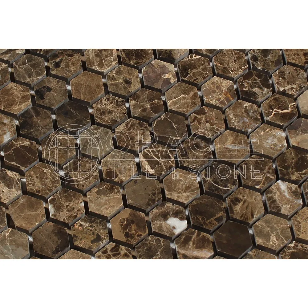Emperador Dark Spanish Marble 1 inch Hexagon Mosaic Tile, Polished