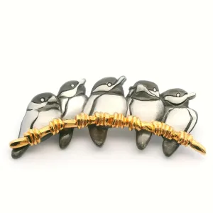 Estate Pewter Vintage Chickadee Bar Brooch