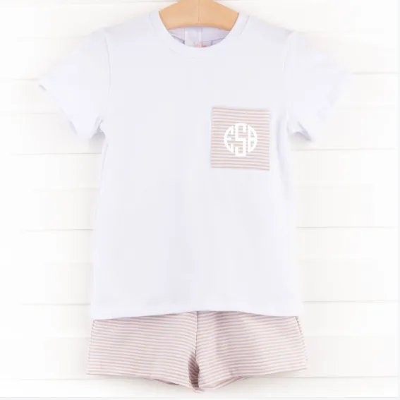 Evan Short Set, Tan Stripe