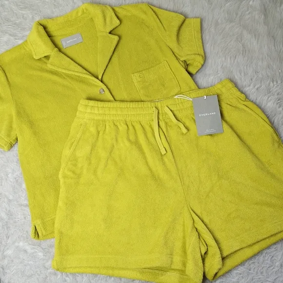 Everlane Terry Cloth Shorts Set M/L key Lime Green - Swim Cover-up Loungewear