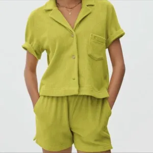 Everlane Terry Cloth Shorts Set M/L key Lime Green - Swim Cover-up Loungewear