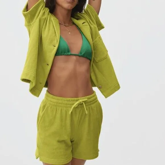 Everlane Terry Cloth Shorts Set M/L key Lime Green - Swim Cover-up Loungewear