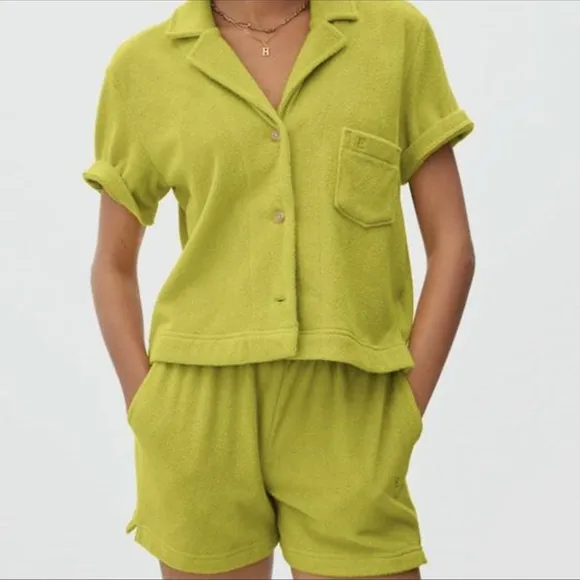 Everlane Terry Cloth Shorts Set M/L key Lime Green - Swim Cover-up Loungewear