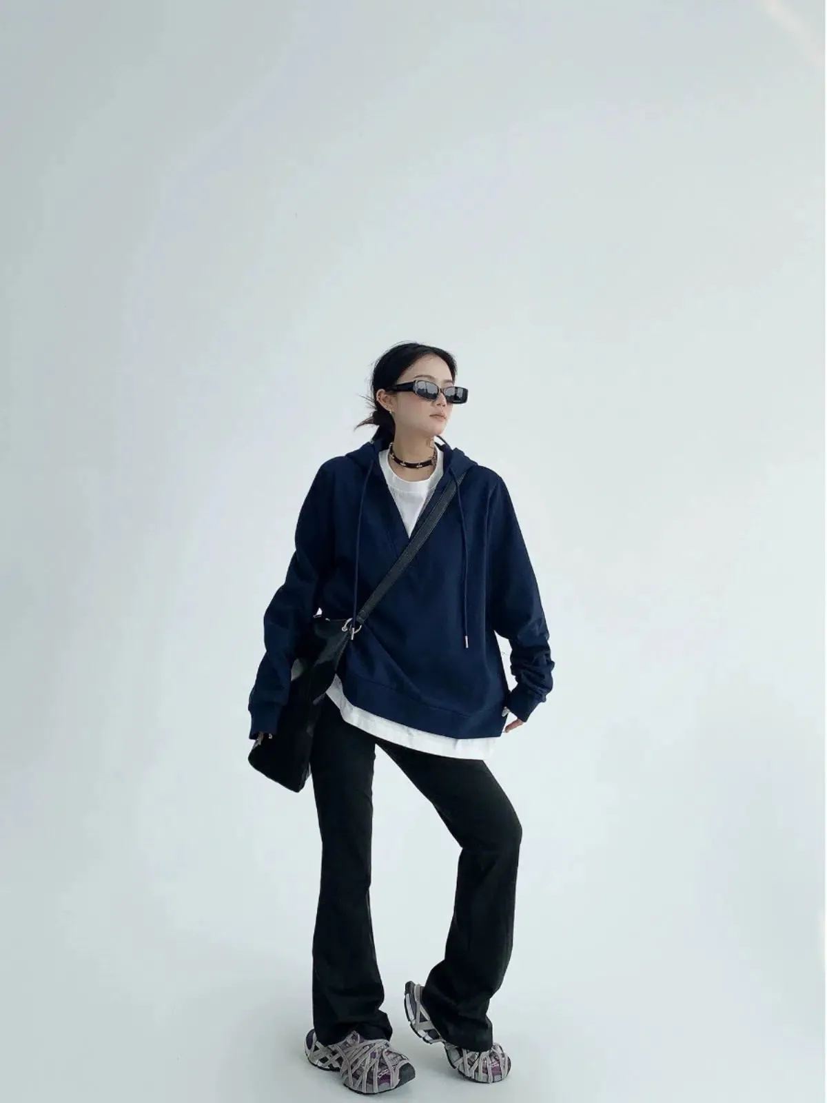 Fake Two-piece V-neck Hooded Sweatshirt