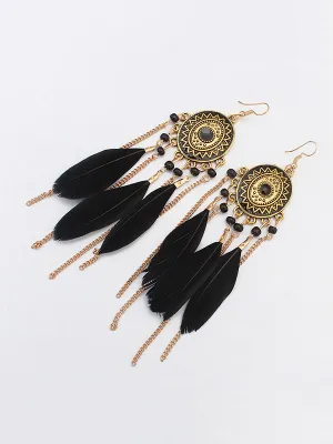 Feather Chain Tassel Long Earrings