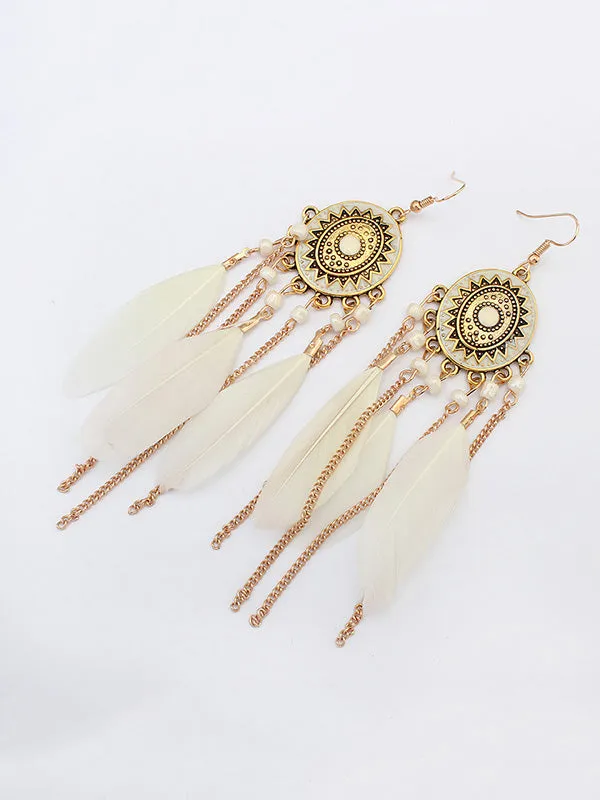 Feather Chain Tassel Long Earrings