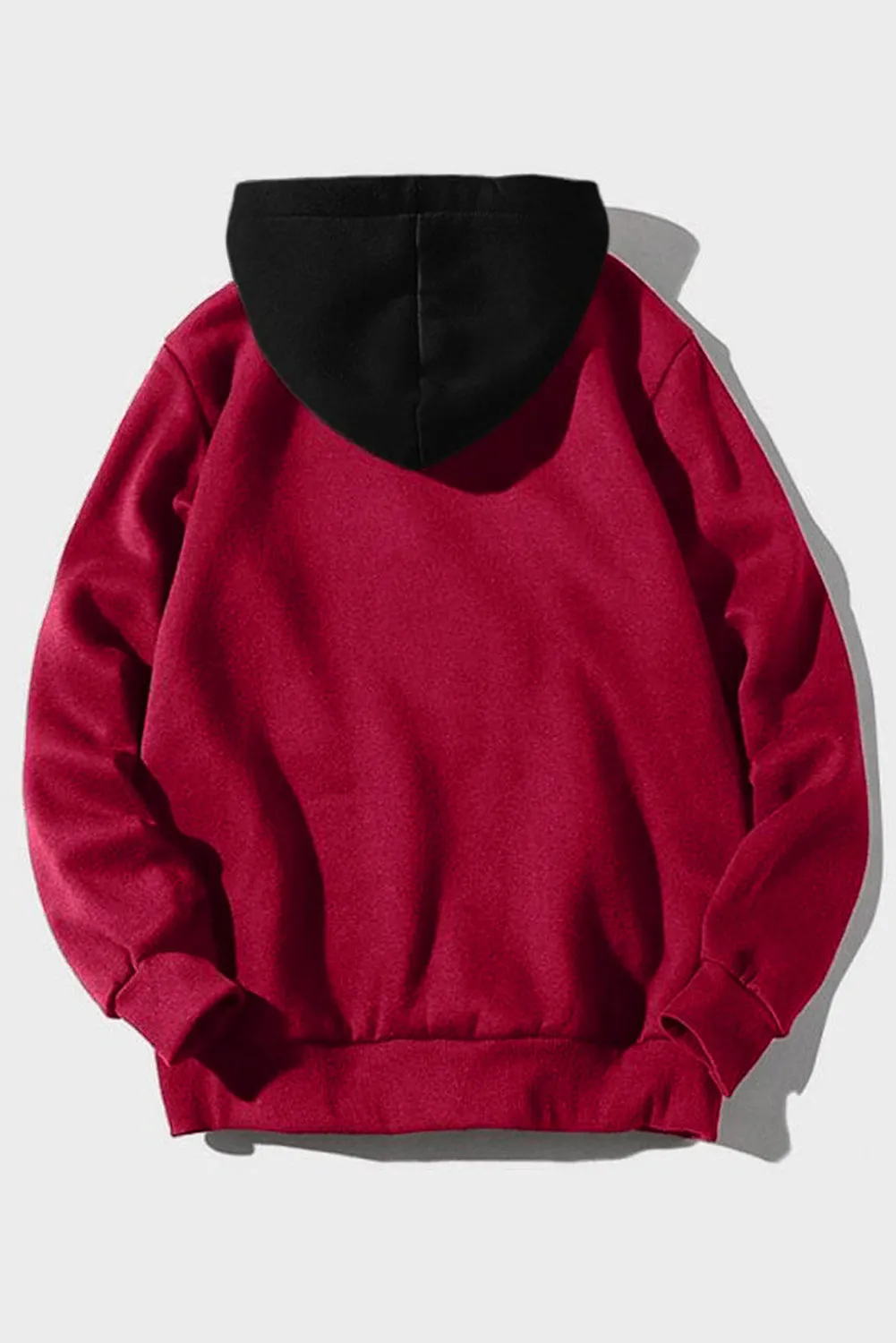 Fiery Red Letter Print Kangaroo Pocket Color Block Men's Hoodie