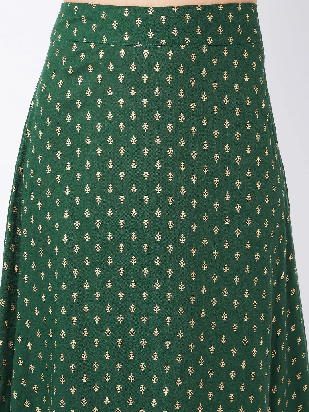 Forest Green Gold Print Long Skirt