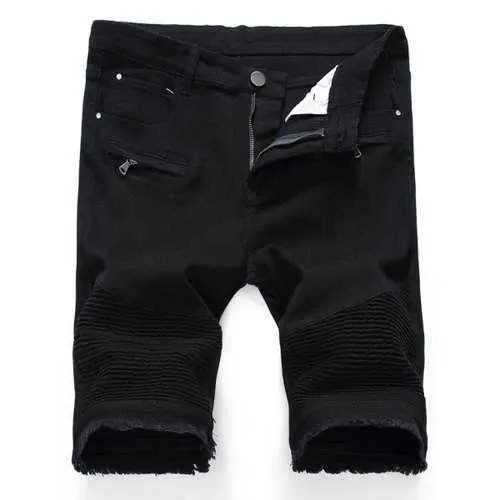 Frayed HemZipper Biker Denim Shorts - Black 33